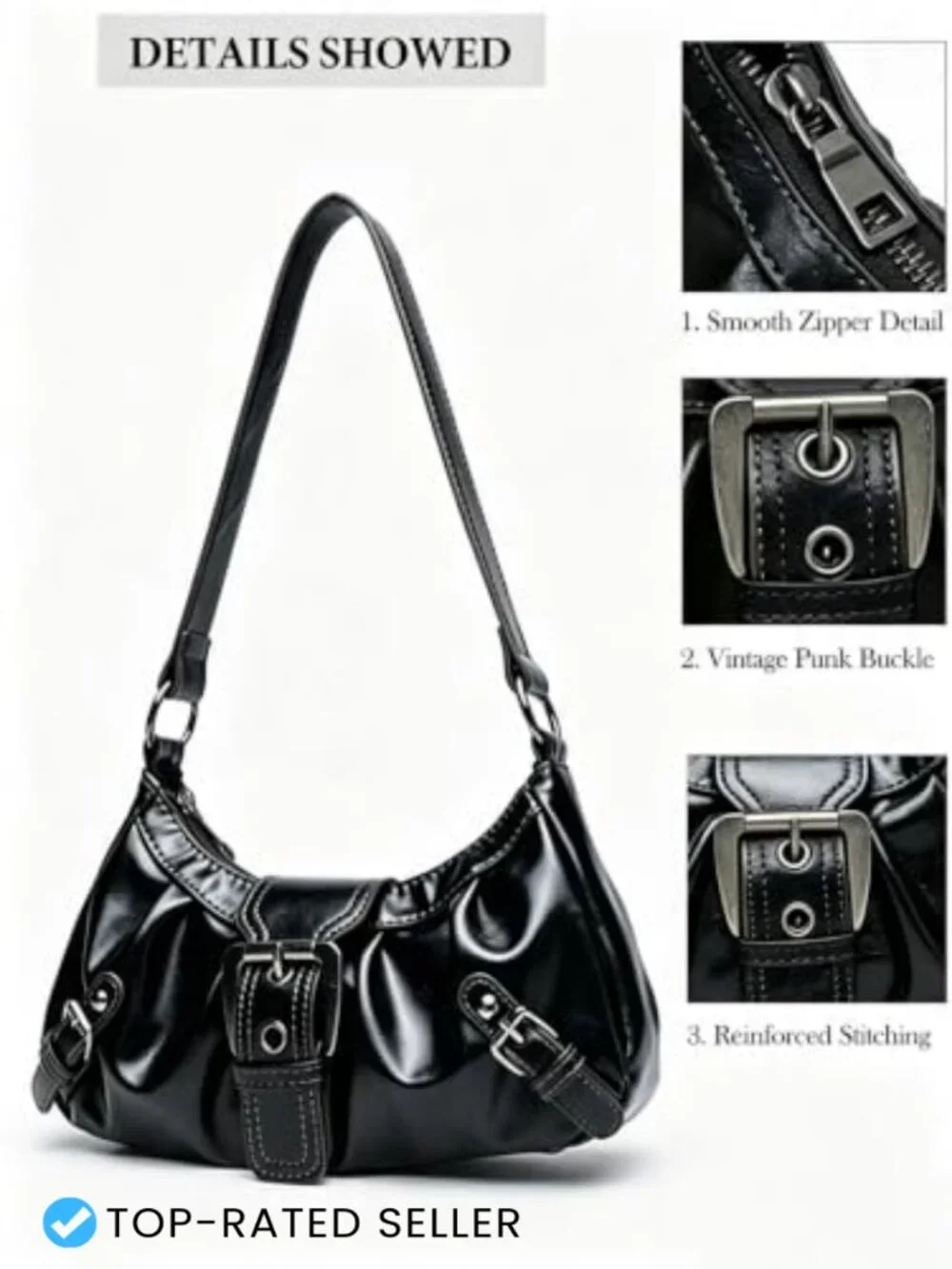 Faux Leather Mini Hobo Shoulder Bag Y2K Vintage Buckle Purse